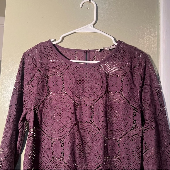 Loft Lace Blouse Plum Purple Eyelash M - Picture 3 of 10